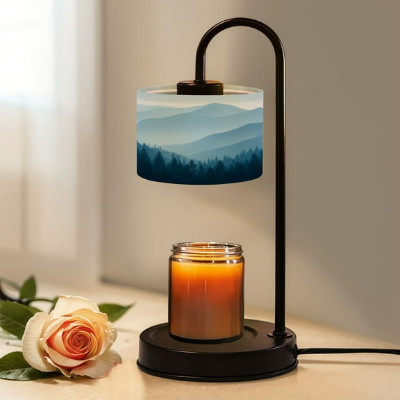 Candle Warmer Lamp with Timer, Blue Mountain Landscape Pine Forest Silhouette Non-slip Wireless Remote Control Wax Melts Warmer with 4 Bulbs for Home Office Dorm, Birthday Gifts for Women