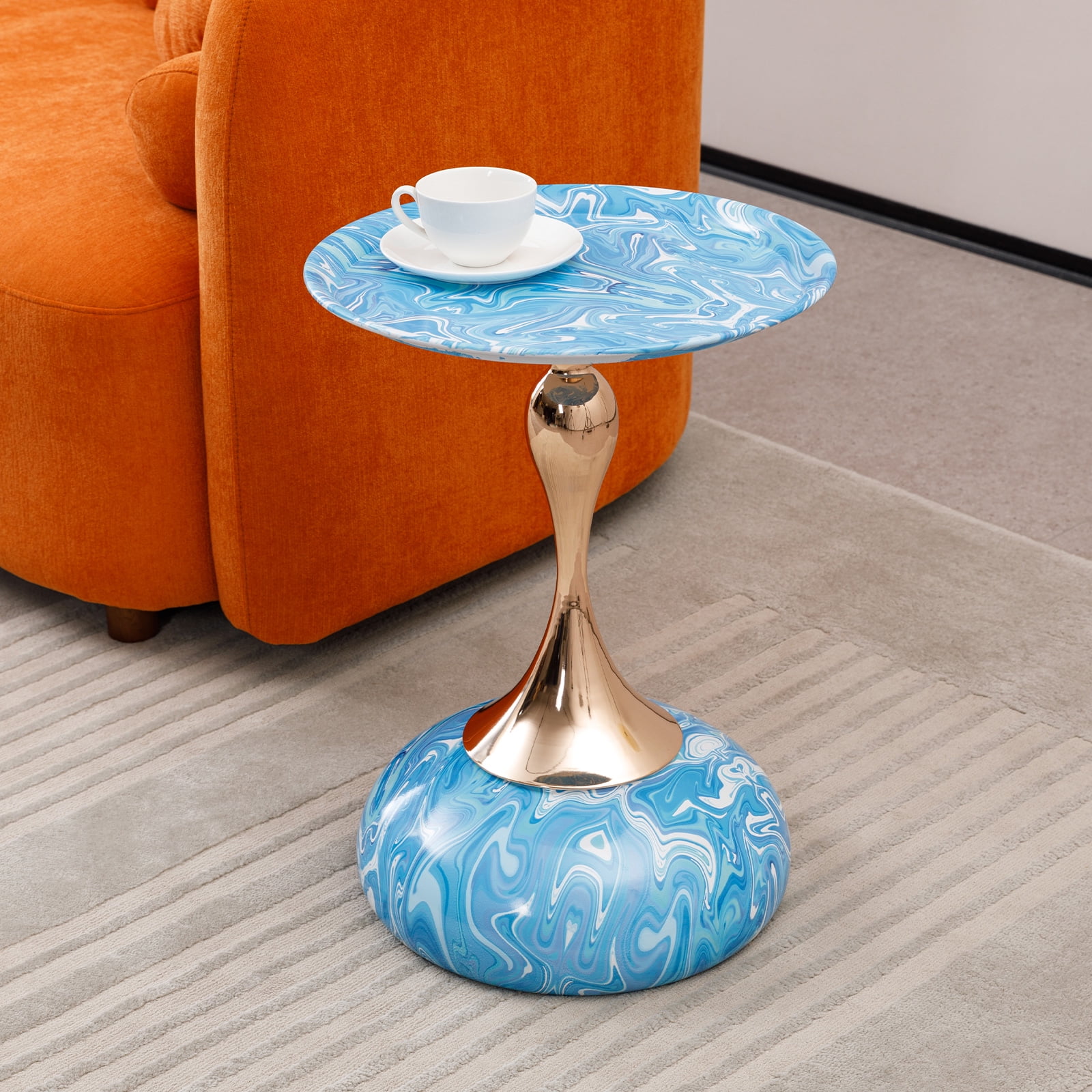 MAYEERTY Mermaid Tail End Coffee Table Round Side Table, Modern Metal Pedestal Table, Minimalist Accent Table for Small Spaces, Drink Martini Table Decoration