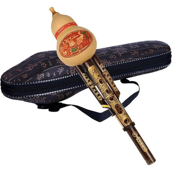 Chinese Handmade Hulusi Bamboo Gourd Cucurbit Flute Ethnic Musical Instrument for Beginner Music Lovers (Key of B flat)