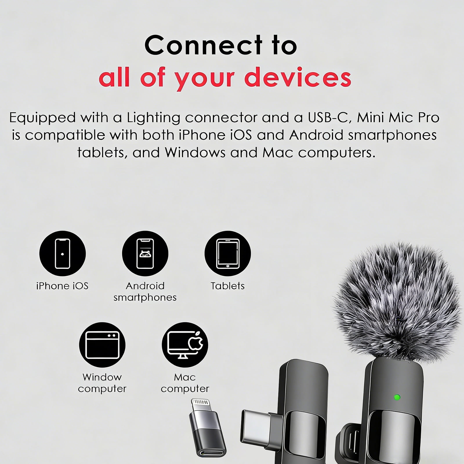 K9 Wireless Lavalier Microphone - Mini Noise Reduction Professional Lapel Mic, Compatible with iPhone, Android Phones & Tablets