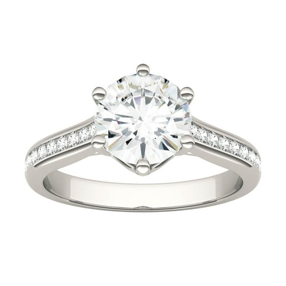 Charles & Colvard 14K White Gold Moissanite 7.5mm Round Engagement Ring-Size 7 1.66cttw DEW