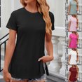 thumbnail image 5 of Short Sleeve Round Neck Slim Fit Tops for Women Side Split Flowy Trendy Casual T-shirts Solid Plain Blouses Wine,S, 5 of 5