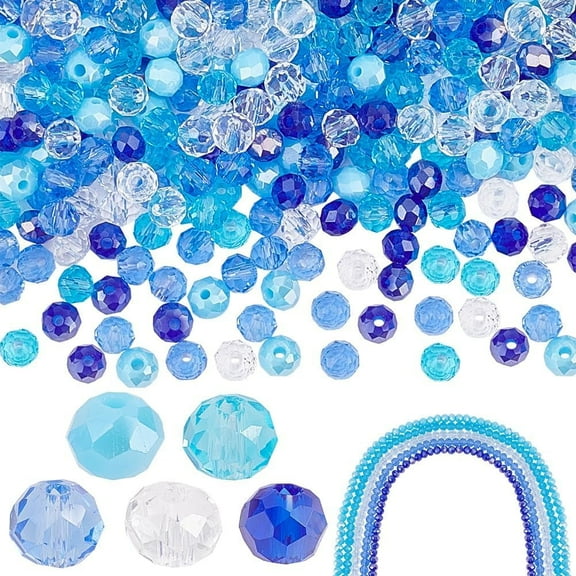 570pcs Blue Beads 8mm Glass Beads 5 Colors Rondelle Beads Faceted Glass Beads Loose Beads Spacers for Winter Bracelet Necklace Earring Jewelry Making