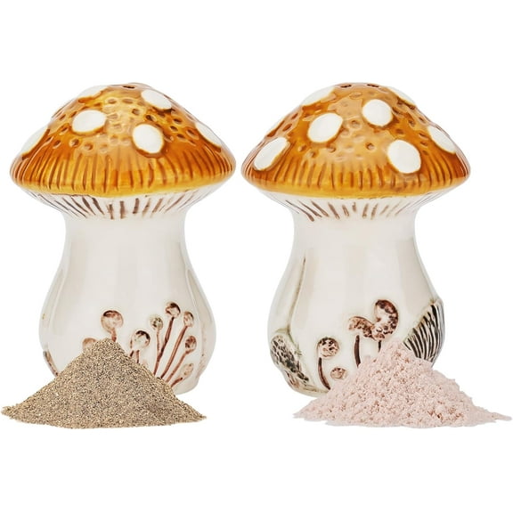 Ceramic Mushroom Salt and Pepper Shakers Set – Whimsical Kitchen Decor, Hand-Painted Spice Containers for Table and Countertop
