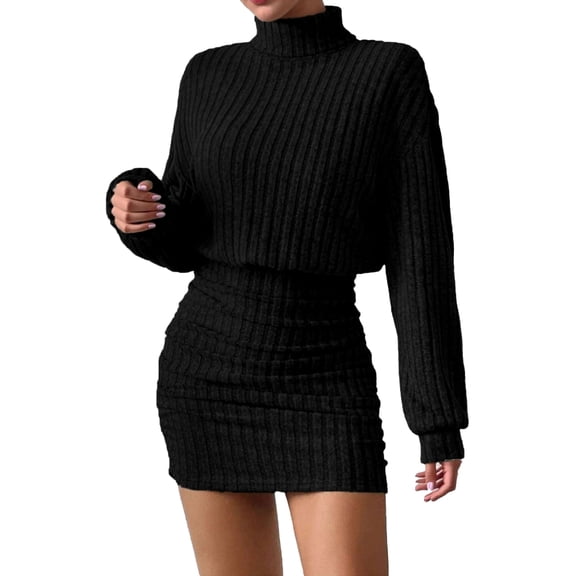 Yokua Women's mock turtleneck long sleeve knitted dress