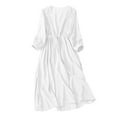 thumbnail image 3 of PiGOGI Women's Long Pleated Dress Lace Up Front Loose Fit Casual Maxi Dress Summer Solid Color White L, 3 of 4