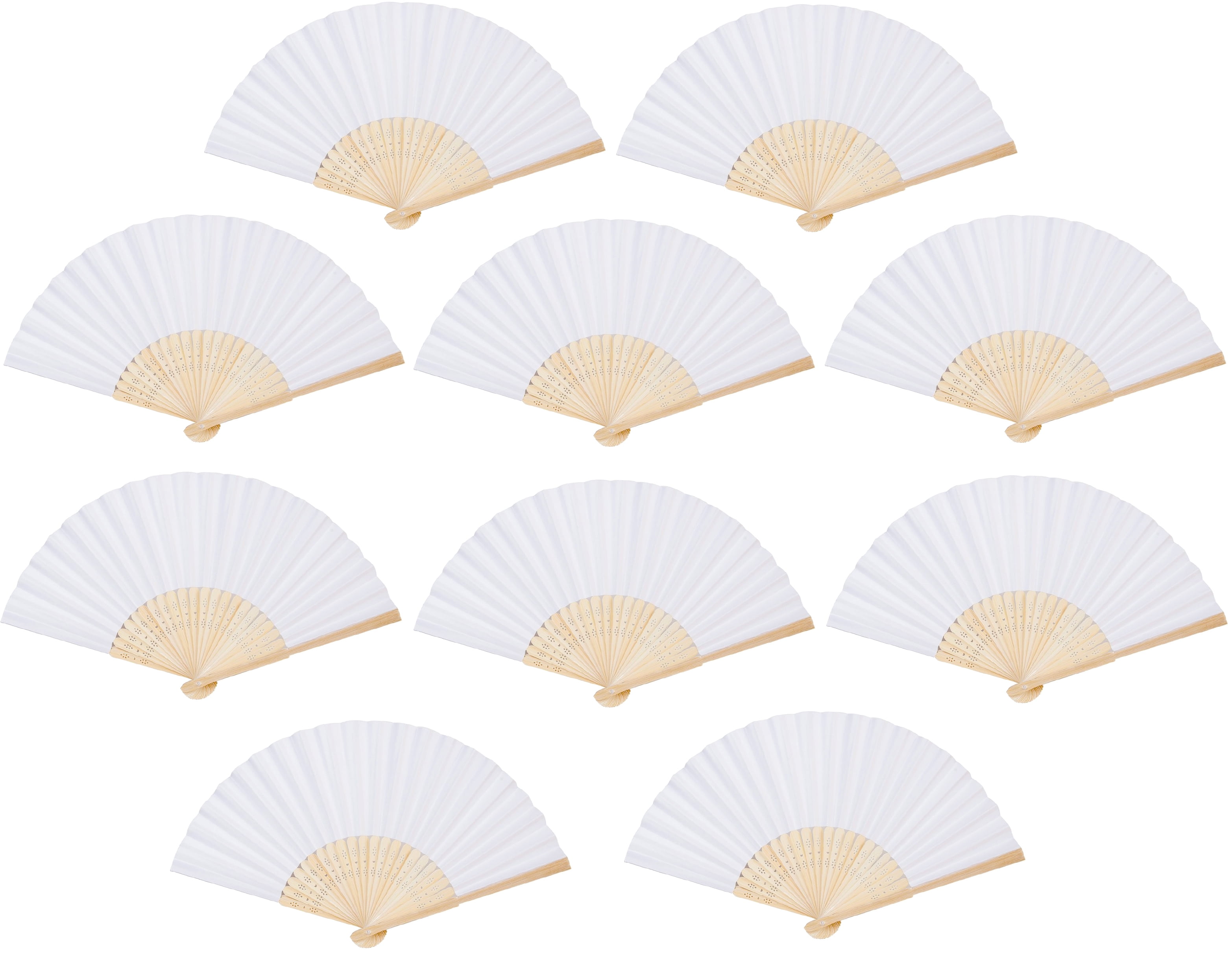 10pcs Blank White Chinese Folding Bamboo Fan Retro Hand Silk Fans Wedding Favor 