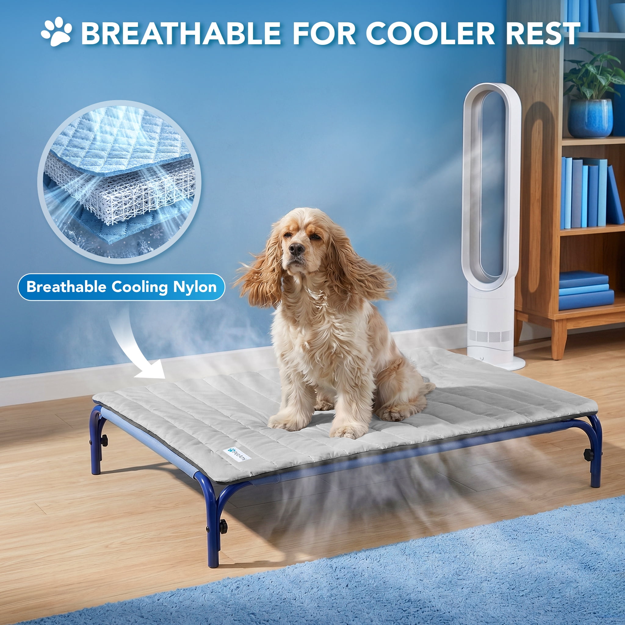 PetAmi Dog Cooling Mat, Q-Max Pet Cooling Blanket with Thick Cushioning, Self Cooling Pad for Dogs & Cats,  Reversible Summer Mat for Crate, Couch, Kennel, Gray/Light Grey, Large (40x60)