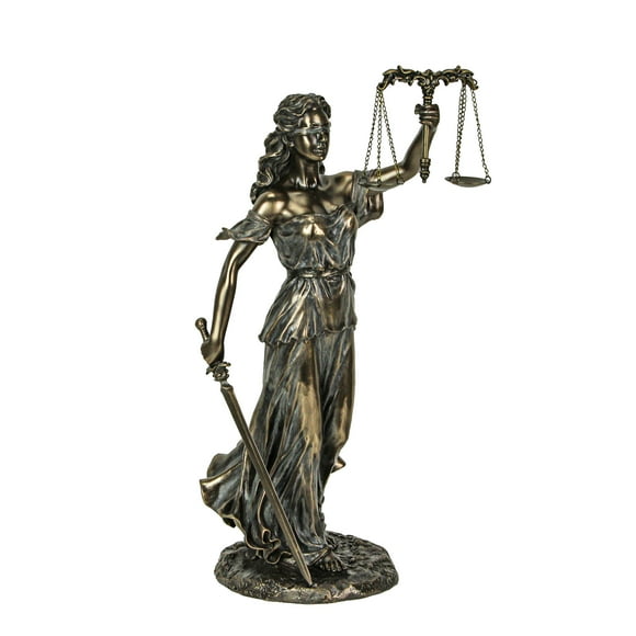 Bronze Finition Aveugle Dame Justice avec Échelles et Statue d'Épée 12,75 Pouces de Haut