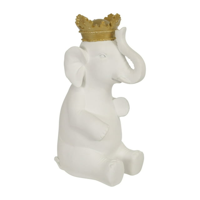 Sagebrook Home Éléphant 14"H avec Couronne, Blanc/or