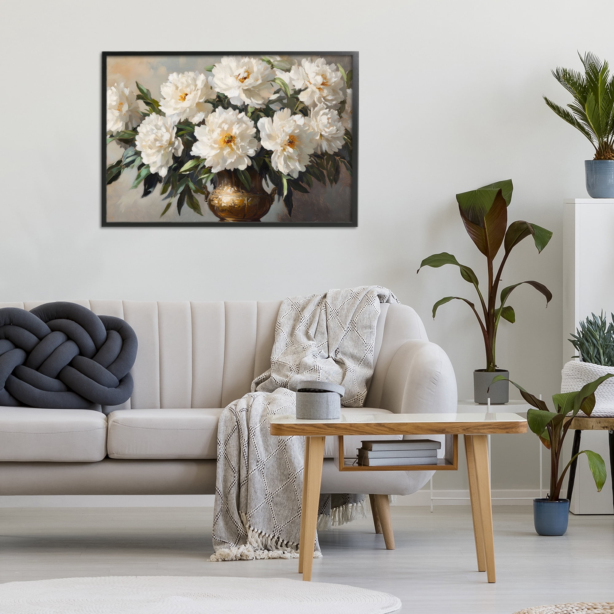 Stupell Industries Golden Vase with Peonies Black Framed Giclee Art, design by Petal Prints Design