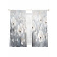 thumbnail image 2 of White Flowers Semi Sheer Curtains 63 Inch Length 2 Panels Set,Retro Camellia Floral Spring Grey Modern Art Sheer Kitchen Curtain Privacy Voile Window Curtain for Living Room Bedroom Rod Pocket Drapes, 2 of 7