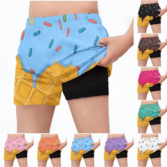 Crunowin Boys Summer Shorts Ice Cream Print Elastic Waist Lightweight Beach Shorts Brown Size 9