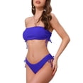 thumbnail image 4 of INSPIRE CHIC Women's Bandeau Drawstring Side Tie Ribbed Bikini Sets 2 Piece Strapless Top Triangle Bottom Swimwear Bathing Suits X-Small Royal Blue, 4 of 5