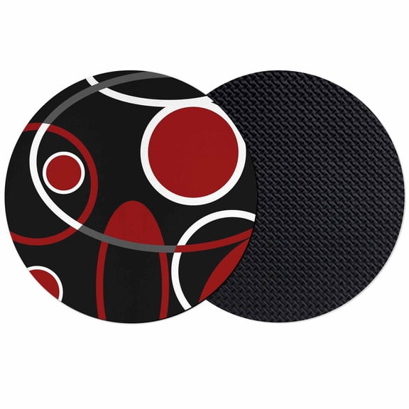 Black Red Coasters Set of 2, White Circle Geometric Abstract Texture Absorbent Coasters for Drinks, Coaster for Bar Office Dining Coffee Table Accessories Decor, Non Slip Round Desk Coaster