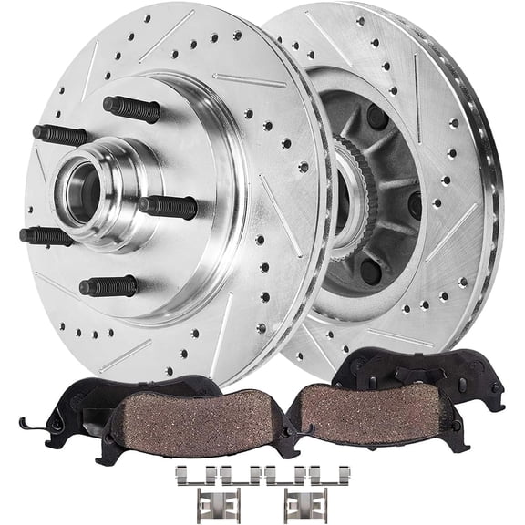 Detroit Axle - 4pc Front Brake Kit for 1999-2003 Ford F-150 2002 Lincoln Blackwood, Drilled and Slotted Disc Brake Rotors Ceramic Brakes Pads with Hardware Replacement : 12.13" inch Rotor