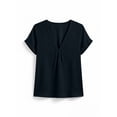 thumbnail image 6 of QUNYINEY T -Shirts Women Black Casual Short Sleeve Cotton Linen Tops Pleated V Neck Pullover Loose Fit Summer Shirts, 6 of 8