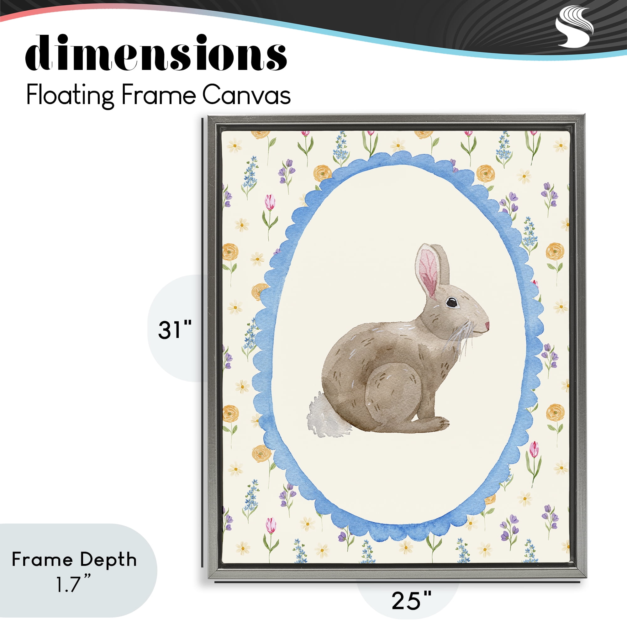 Stupell Industries Delicate Spring Bunny Florals Gray Framed Floater Canvas Wall Art, design by Nina Jacobs