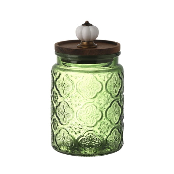 Decorative Vintage Glass Storage Jar with Airtight Lid and Pumpkin Knob 6 Inch Canister for Fall Thanksgiving Table Centerpiece Kitchen Countertop Display