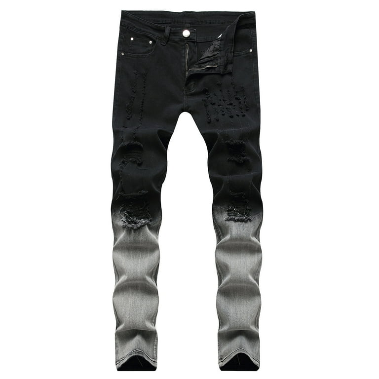 Men's Ripped Denim Pants Distressed Straight Stretch Skinny Slim Fit Broken  Casual Washed Denim Jeans Trousers 