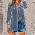 thumbnail image 6 of VEKDONE Velvet Plus Size Shirts for Women Fall Long Sleeve Button Down Lapel Shirts Retro Soft Comfy Blouses with Pocket Solid Color Loose Fit Tunic Tops, 6 of 8