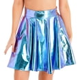 thumbnail image 4 of YONGHS Women Glossy Shiny Metallic High Waist Flare Skirt Ruffle A-line Skirts Clubwear Dancewear Blue B S, 4 of 7
