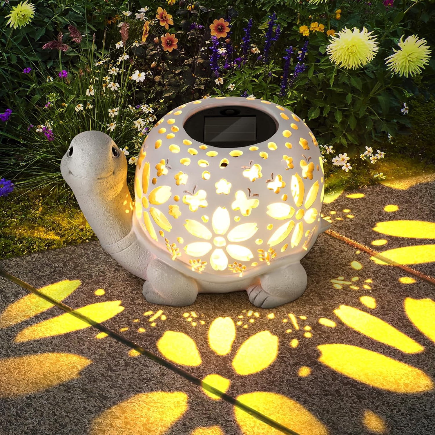 Solar Garden Outdoor Statues Turtle with LED light, Turtle Decor Tortoise Sculpture for Patio, Balcony, Yard Ornaments, Turtle Graden Statue for Outside, Unique Housewarming Gifts, Mom Gifts