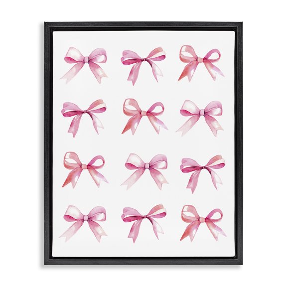 Stupell Industries Pink Bows Rows Beauty & Fashion Painting Black Floater Framed Art Print Wall Art, 25 x 31