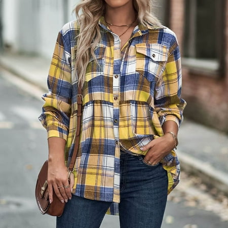 

Valentine s Day Clearance Sales Women Plaid Printing Cardigan Jacket Autumn Outdoor Plus Size Outwear Shirts Outwear