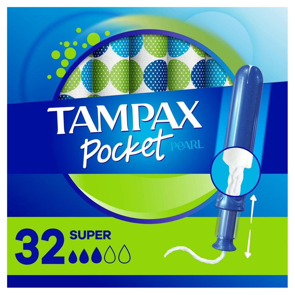 Tampax Pocket Pearl Tampons, Unscented, Super Absorbency, 32 Ct