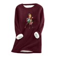 thumbnail image 1 of TIMIFISES Hauts Grande Taille pour Femmes, Mode Féminine Impression de Noël Manches Régulières Hiver Ample Vacances Décontracté Col Rond Chemise Hauts/vin,(m), 1 of 2