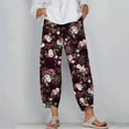 thumbnail image 2 of WXLWZYWL Women'S Pants Clearance Casual Pocket Slim High Elastic Waist Print Sports Cotton and Linen Pants for Women On Deals Wine, 2 of 5