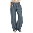 thumbnail image 1 of Pantalones anchos con cintura elástica y cordón ajustable, mezcla de poliéster, para mujer., 1 of 6