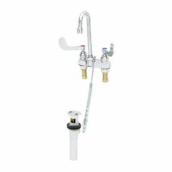 T&S Brass - Medical Lav Faucet, Deck Mount, Swivel/Rigid Gooseneck, Aerator, 4'' Handles, Pop-Up Drain