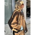 thumbnail image 3 of Chaqueta marrón con bolsillo de solapa para mujer, abrigo corto versátil de manga larga, cálido, ropa de calle alta, Otoño, 2024, 3 of 5