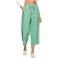 thumbnail image 2 of qolati Cotton Linen Capri Pants for Women Drawstring Elastic Waisted Cargo Pants Summer Casual Loose Wide Leg Trousers Cropped Pants with Pockets, 2 of 6