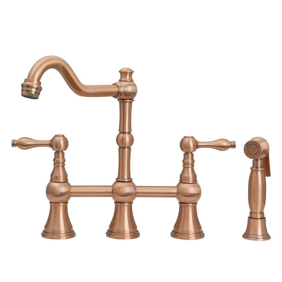 Akicon Two-Handles Copper Bridge Kitchen Faucet with Side Sprayer