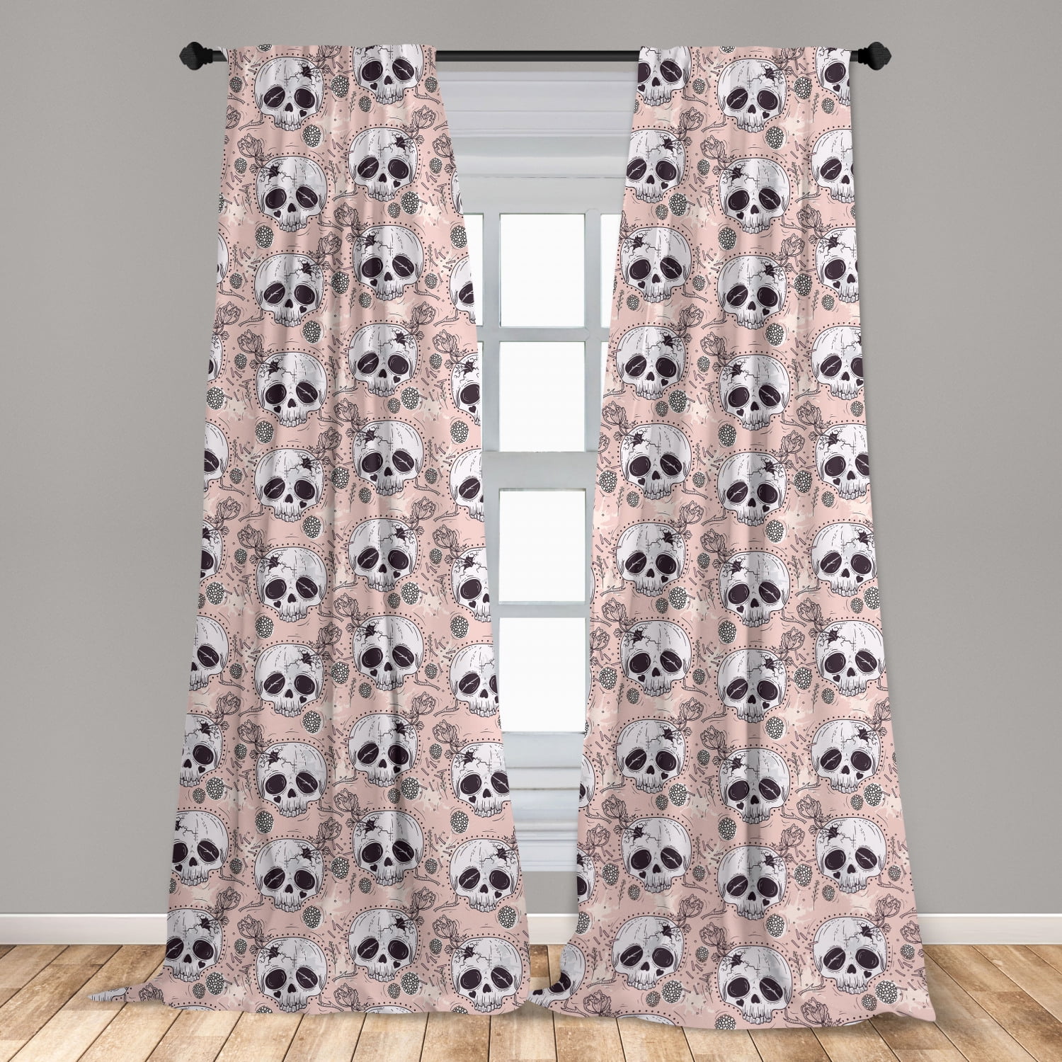 Black Decor for Bedroom Living Room Kitchen Office Halloween Scary Skull Skeleton Window Curtain Treatment Drapes 2 Panles Set with Grommet Top