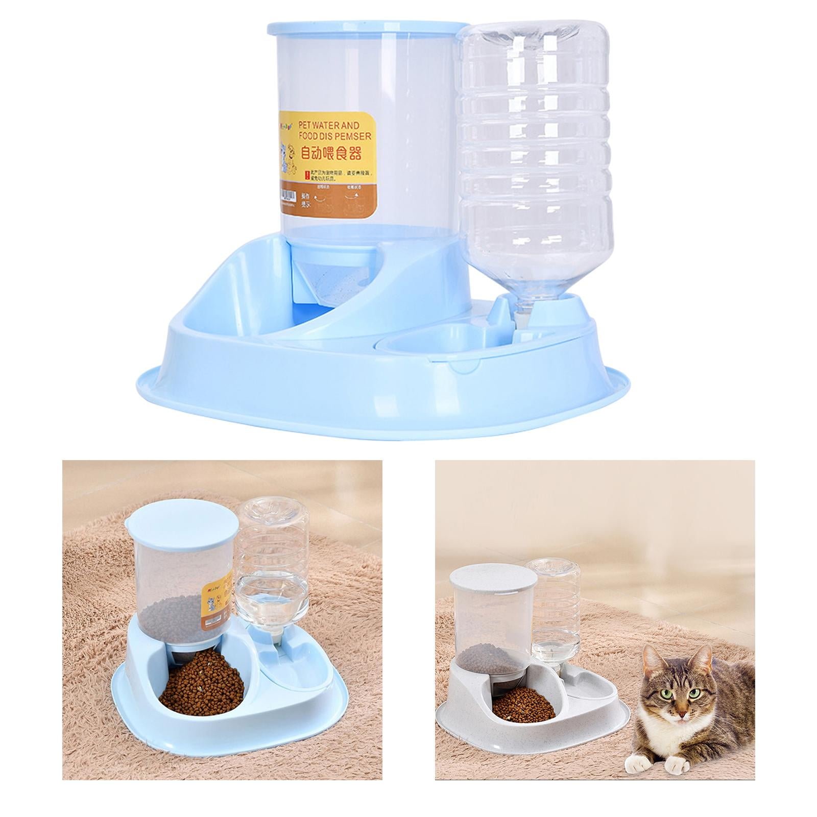 Bvdfgk Automatic Food Water Pet Feeder Plastic Dog Food Bowl Water Dispenser Waterer For Dog Cat Dog Drinker Feeding Travel Supply Blue