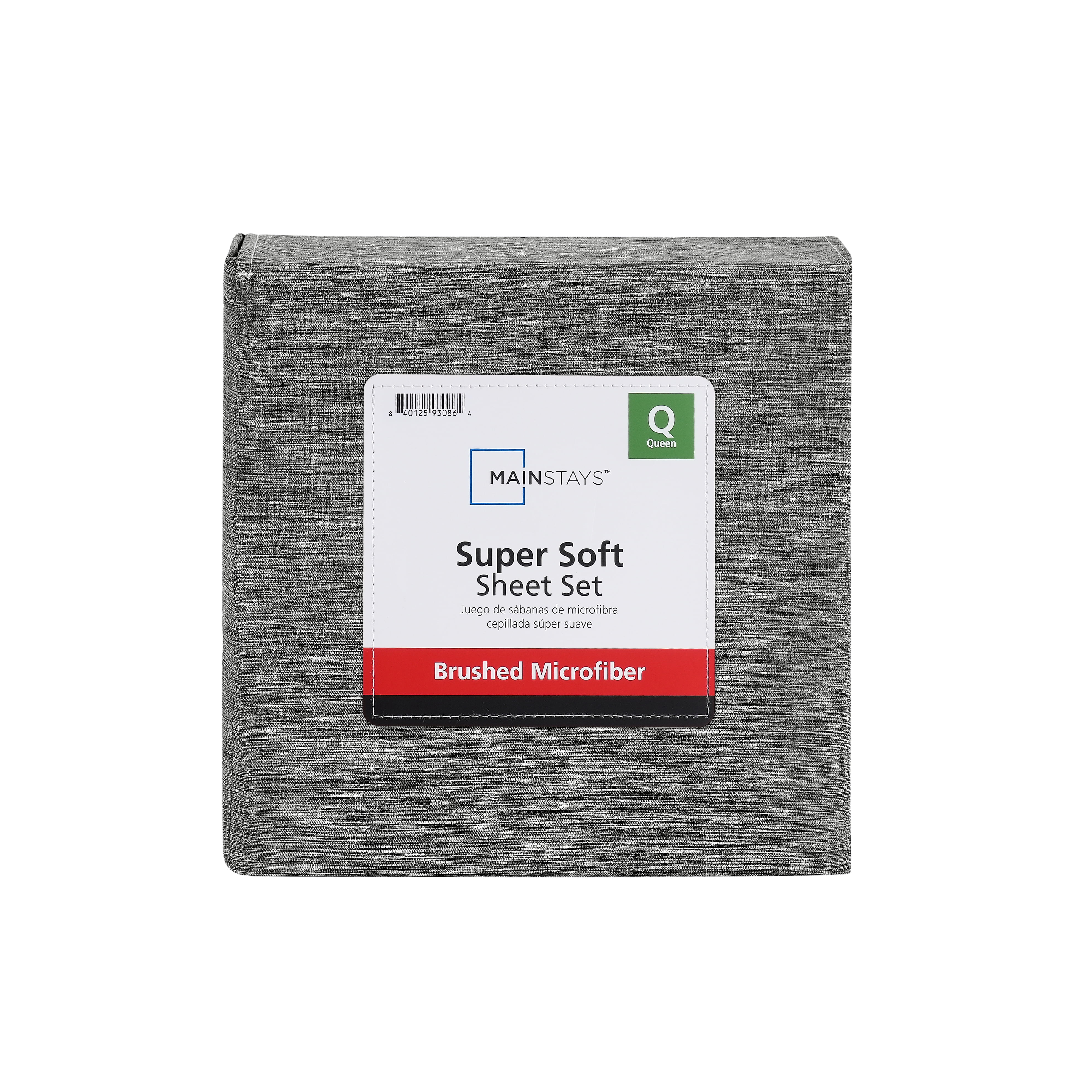 Mainstays Super Soft Textured Microfiber Bed Sheet Set, Queen, Charcoal Grey, 4 Piece