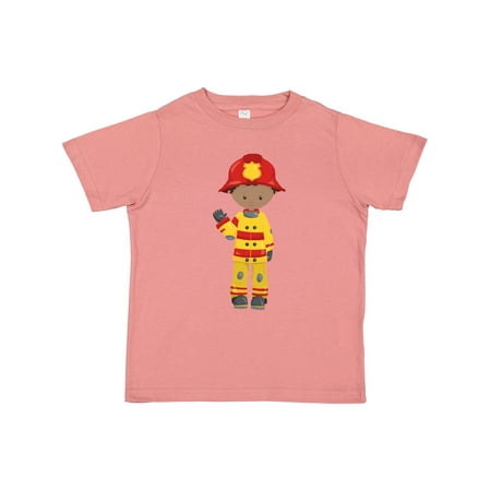 

Inktastic African American Boy Fireman Firefighter Helmet Gift Toddler Boy Girl T-Shirt