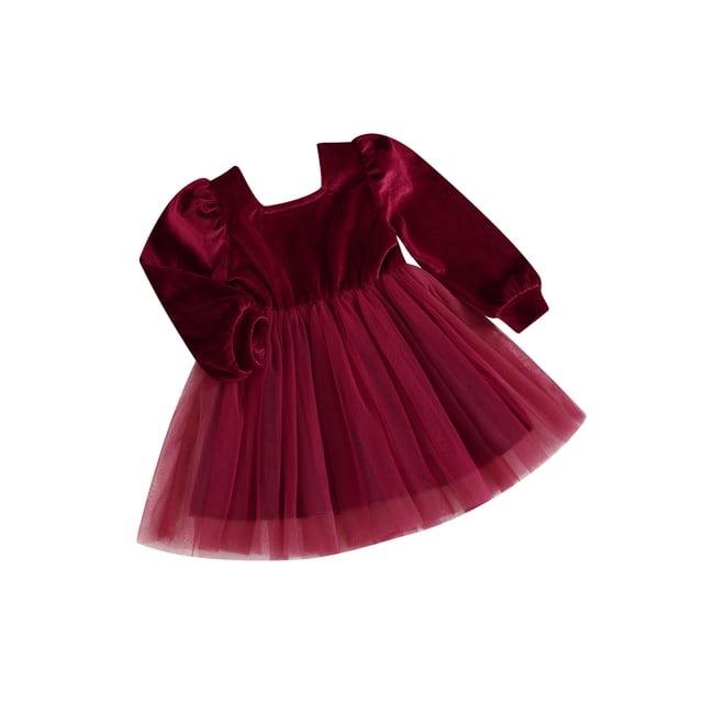 Honganda Robe de Noël en Velours pour Bébés Filles Manches Longues Bouffantes Robe en Tulle Bouffante Robe pour Tout-Petits