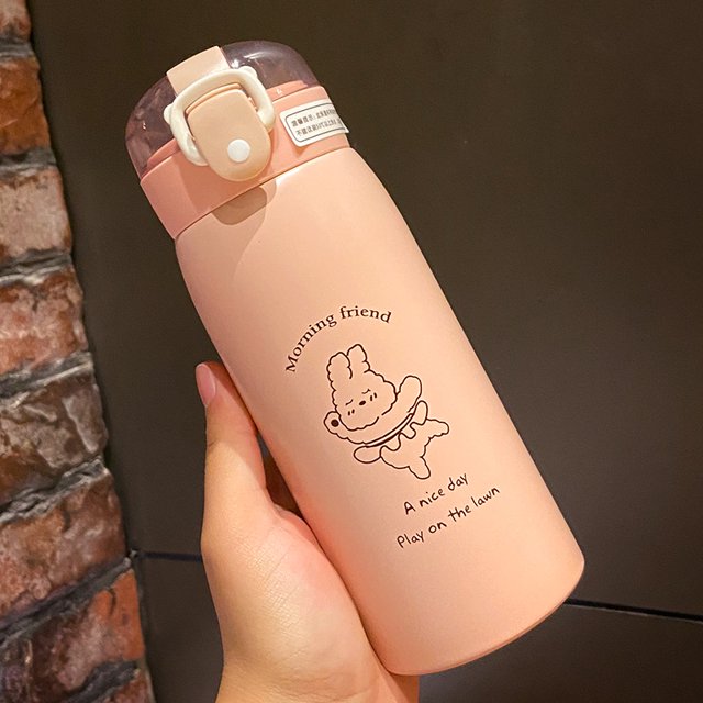 Botella de agua térmica portátil para estudiantes de 350ml, taza aislada para niños, termo de agua con pajita de acero inoxidable, frascos de vacío