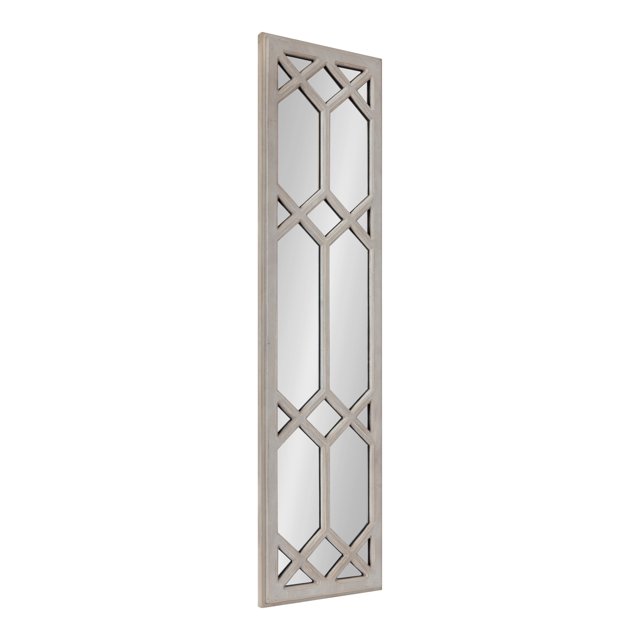 Kate and Laurel Gramlock Farmhouse Panel Window Mirror, 13 x 48, Rustic Gray, Tall Distressed Wood Wall Mirror with Windowpane Overlay for Decorative Entryway Mirror Decor
