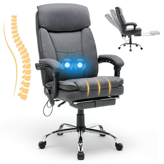 Homrest Reclining Ergonomic Executive Office Chair W/ Massage, Breathable Fabric for Office Home,Light-Grey
