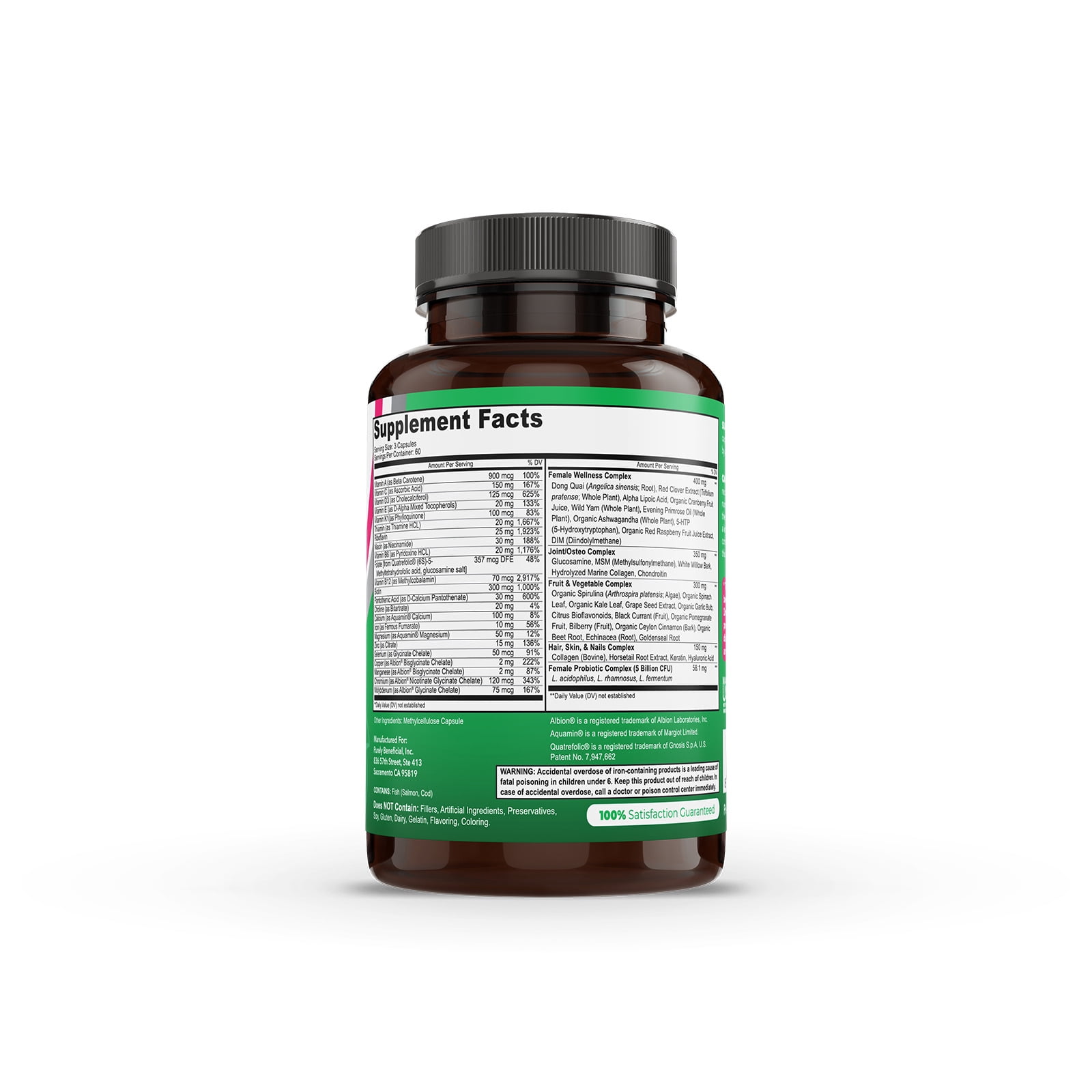 Women’s Whole Food MultiVitamin –58 Key Nutrients Including Vitamins, Minerals, Herbs, Probiotics, with Iron, Hair, Skin & Nail Complex for Complete Female Wellness- 180 Capsules