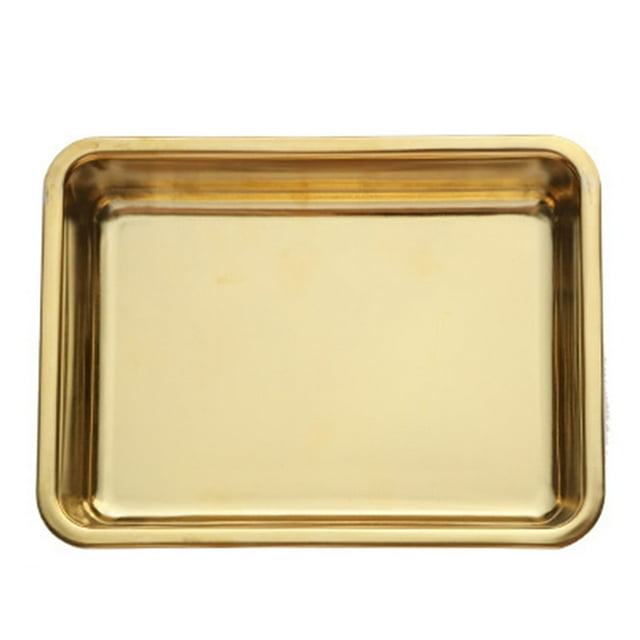 AKEGAMN Stainless Steel Snack Tray With Ears Barbecue Tray Restaurant Golden Square Plate Fried Chicken Dessert Plate