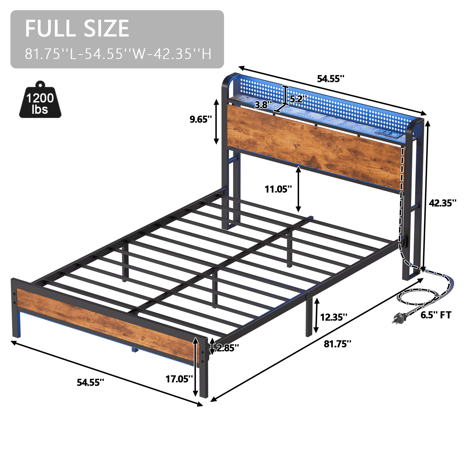 Tydimor Full RGB LED Strip Platforrm Bed Frames with Headboard Metal, Storage Shelves & Underbed, Niose Free, No Box Spring Needed