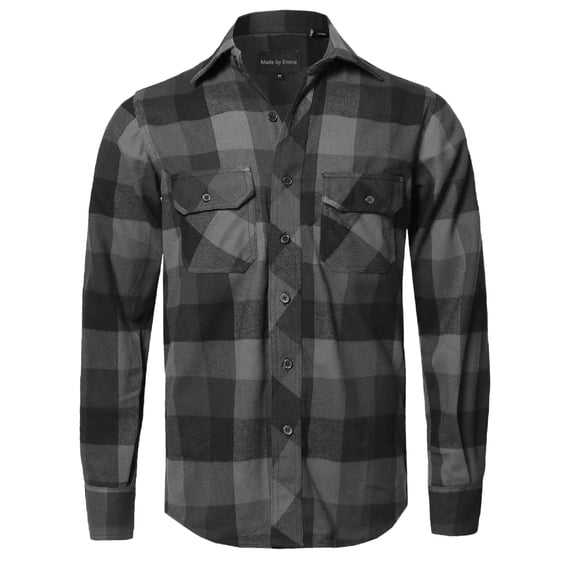 FashionOutfit Men's Casual Plaid Flannel Woven Long Sleeve Button Down Shirt