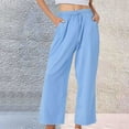 thumbnail image 2 of Jxximdong Pants for Women Pure Cotton And Linen Wide Leg Pants Casual Baggy Elastic Waistband With Pockets Fashionable Pants Blue XXXXL Trousers, 2 of 9